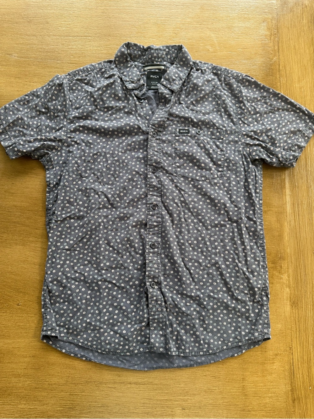 RVCA Men's Short-Sleeve Navy Button-Up with White Dot Print